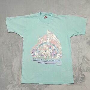 VTG Kentucky Derby Shirt Men M Teal  Festival Made In USA Single Stitch 80s 90s